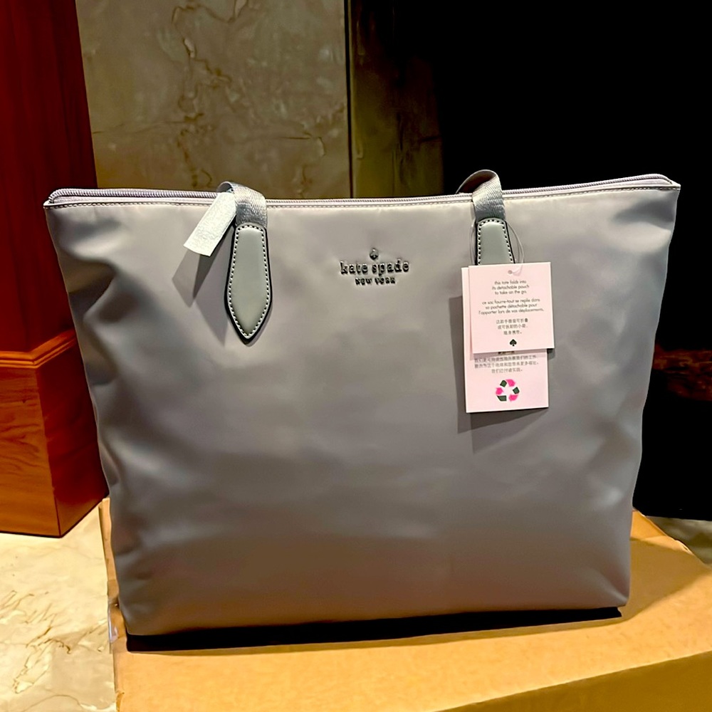 Kate spade gray tote bag with small attached bag